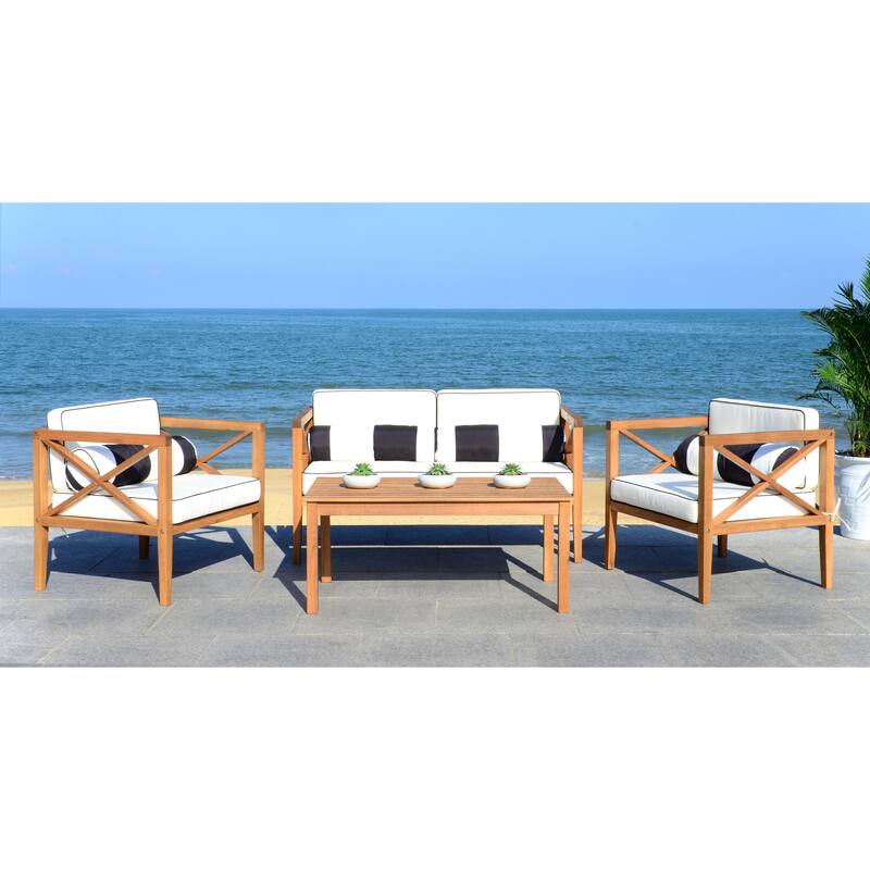 SAFAVIEH Outdoor Dafne 4-Piece Conversation Patio Set with Accent Pillow - 50W x 26D x 25H