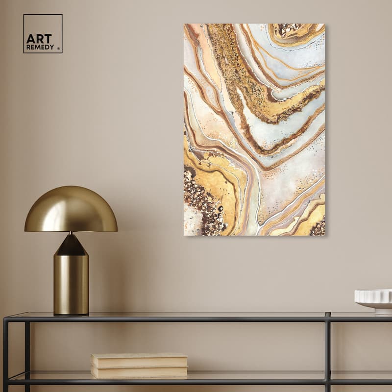 Art Remedy Golden Lines Gallery Wrapped Mineral, Agate & Geode 1 Piece Canvas Wall Art