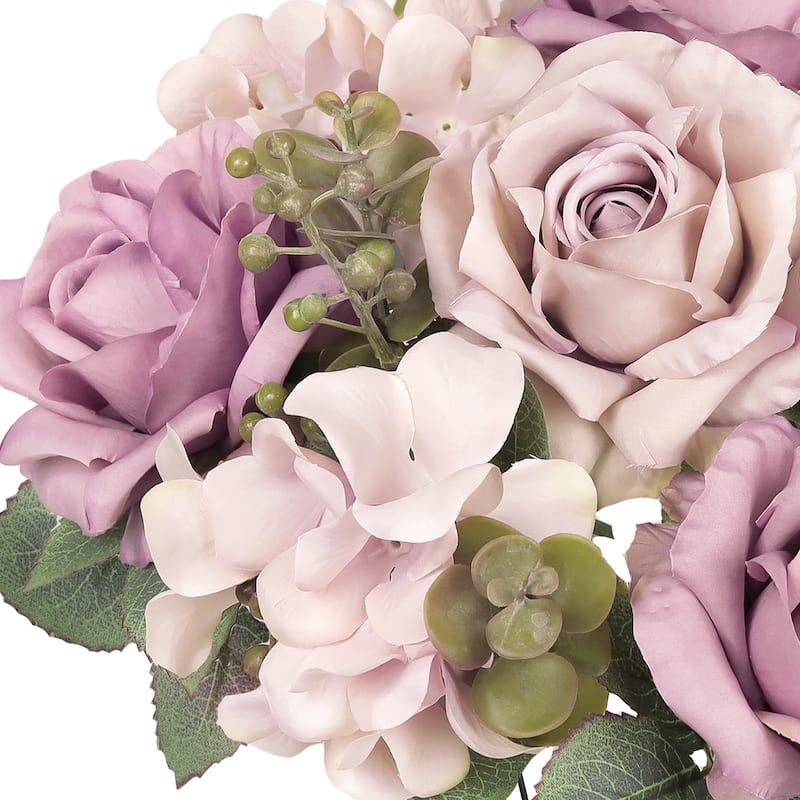 Set of 2 Dusty Lavender Artificial Mixed Rose Hydrangea Flower Stem Bush Bouquet 19in - 19" L x 12" W x 12" DP