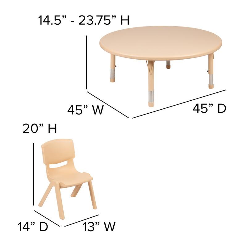 45" Round Plastic Height Adjustable Activity Table Set with 2 or 4 Chairs