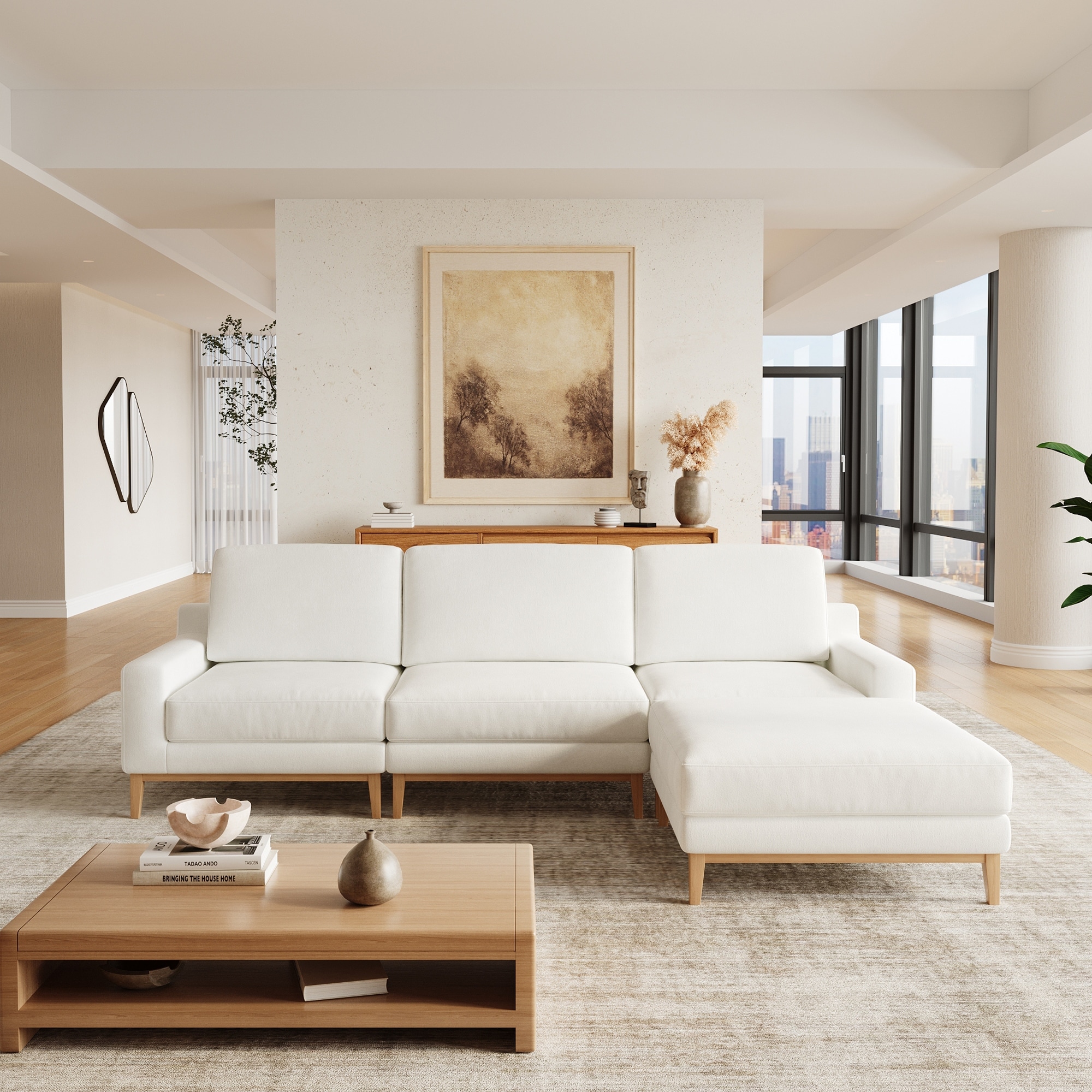 Modular Couch Sofa, 3 Seat Comfy Sofa For Living Room, Sectional Couches With Ottoman, Detachable Seat Cushion & Backrest Cover