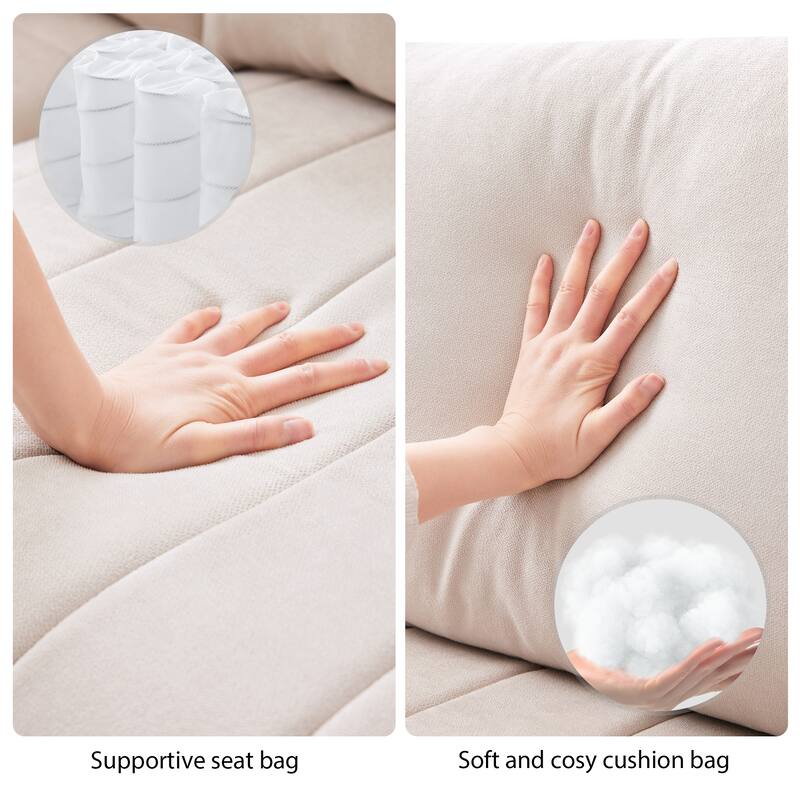 5-Seat Convertible Sofa Set with Ottoman, 89*79" Linen Sectional Sofa with 2 Pillows for Livingroom L-Shape Sectional Sofa