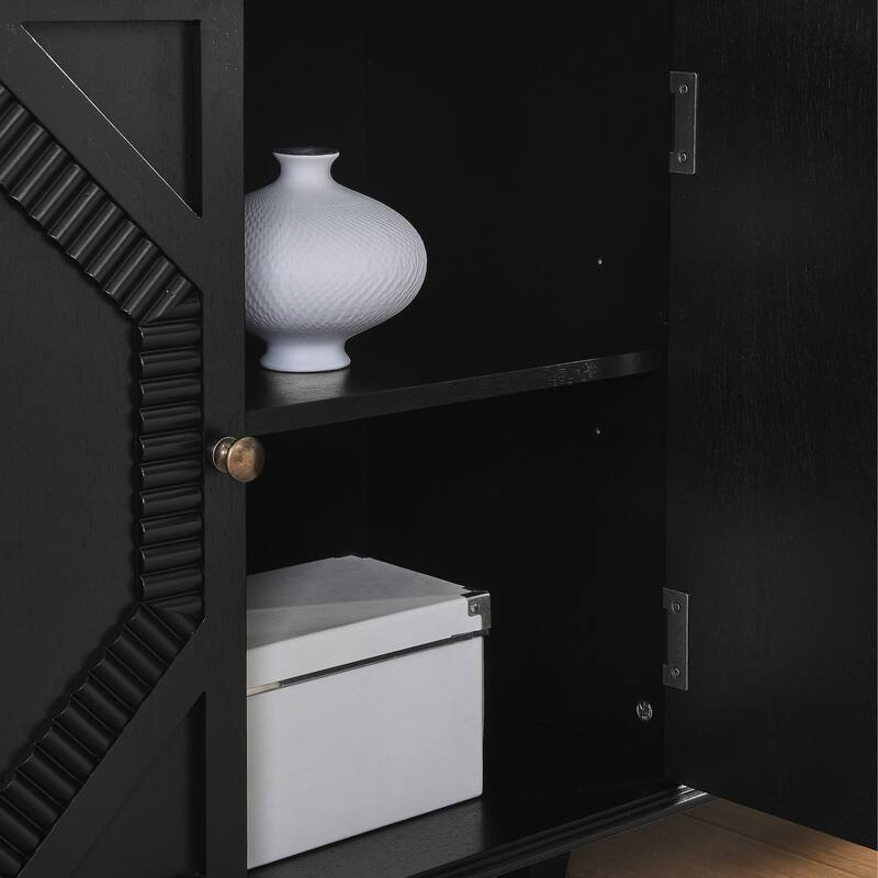 Sideboard Cabinet with 4 Doors & Adjustable Shelf, Accent Cabinet with Solid Wood Legs, Large Wine Bar Storage Cabinet