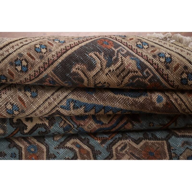 Light Blue Distressed Tabriz Persian Vintage Rug Handmade Wool Carpet - 9'7" x 12'3"
