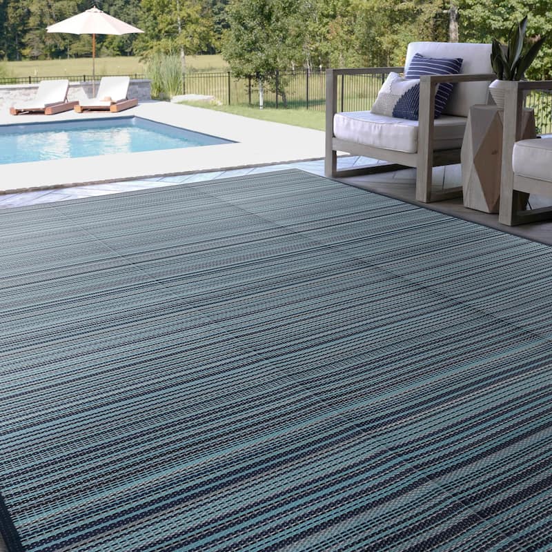 Lalune Beach Stripe Indoor Outdoor Area Rug - 4' x 5'11'' - Navy/Aqua