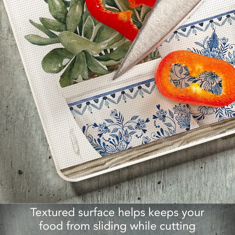 Pottery In Blue & White Decorative 3mm Heat Tolerant Tempered Glass Cutting Board 10" x 8"Made in the USA Dishwasher Safe