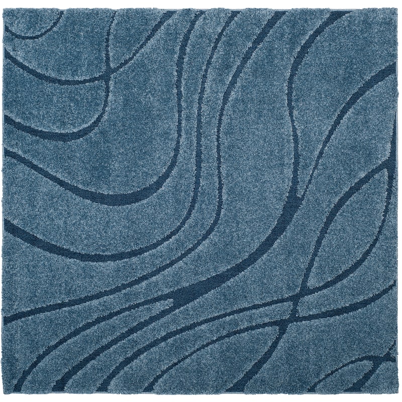 SAFAVIEH Florida Shag Staka Abstract Waves 1.2-inch Area Rug - 5' Square - Light Blue/Blue