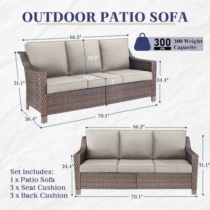 Gymojoy Premium Outdoor 3-Seat Wicker Sofa with Comfortable Cushions