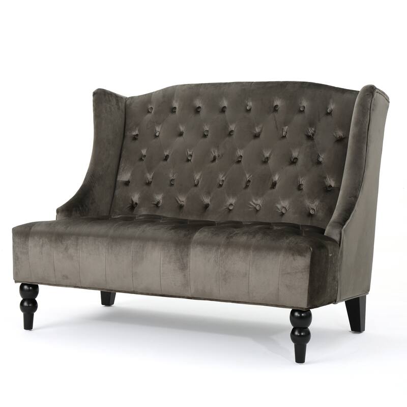 Grey Velvet Loveseat with Modern Glam Style