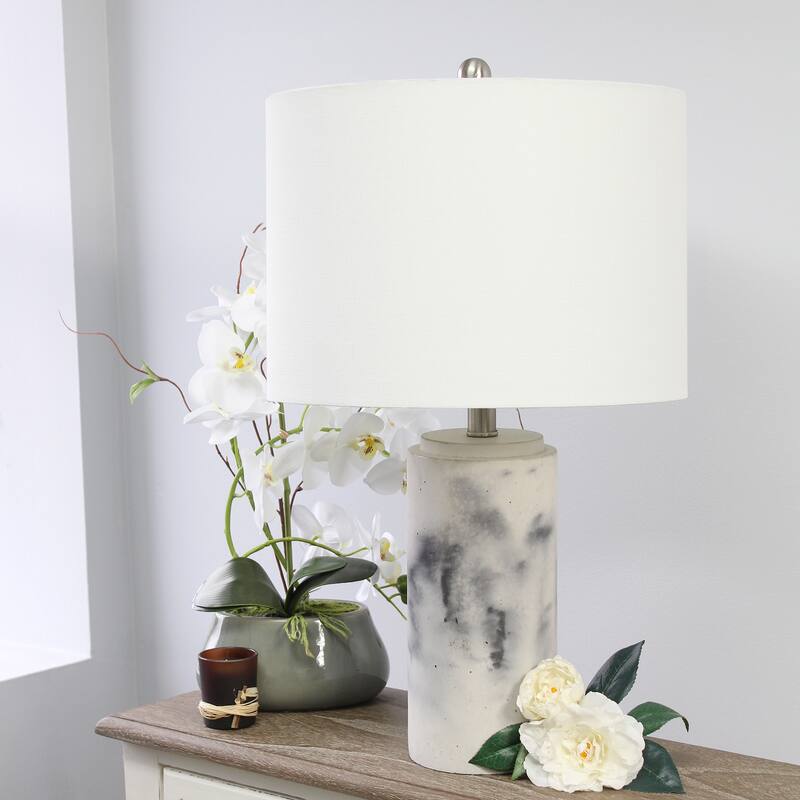 24.25 in. Marble White Finish Table Lamp with White Shade, Sturdy Table Lamp for Living Rooms and Bedrooms