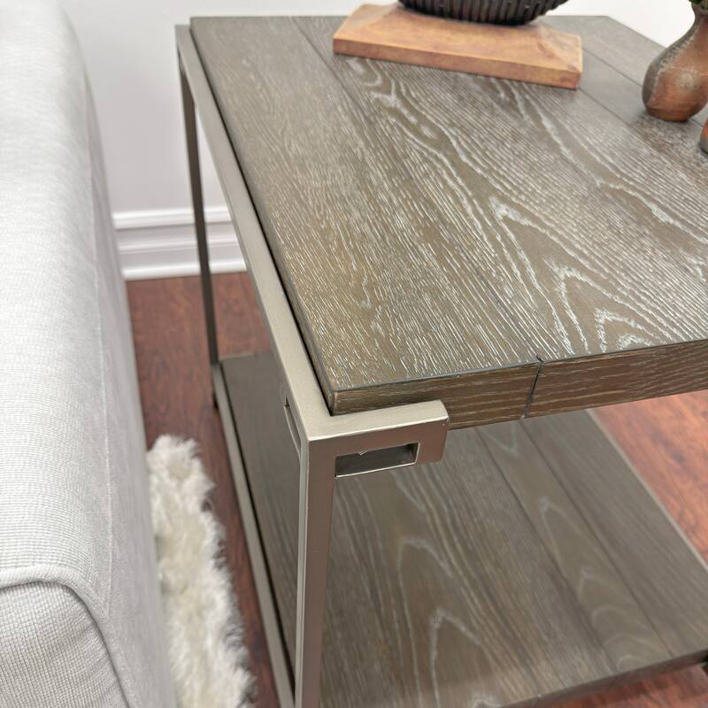 27" Modern Square End Table with Storage Shelf and Metal Frame for Living Room or Bedroom