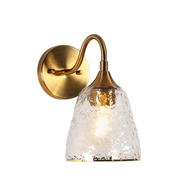 Modern Gold Wall Sconce Large Armed Cone Vanity Light with Textured Glass Shade - D5.9" x H10.6"