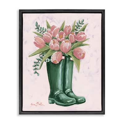 Stupell Pink Tulips in Boots Framed Floater Canvas Wall Art Design By Sara Baker