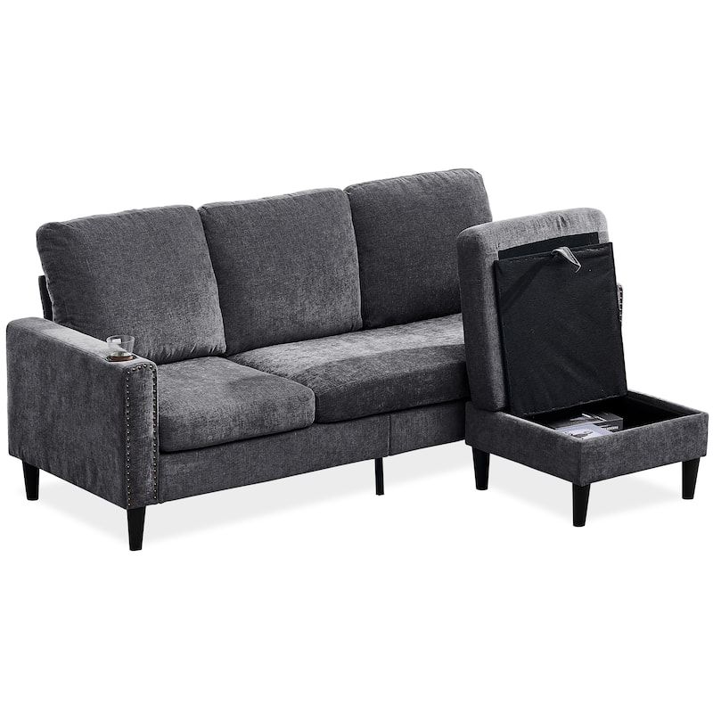 79.13" Chenille L-Shaped Sectional Sofa with Storage Chaise and Modern Design