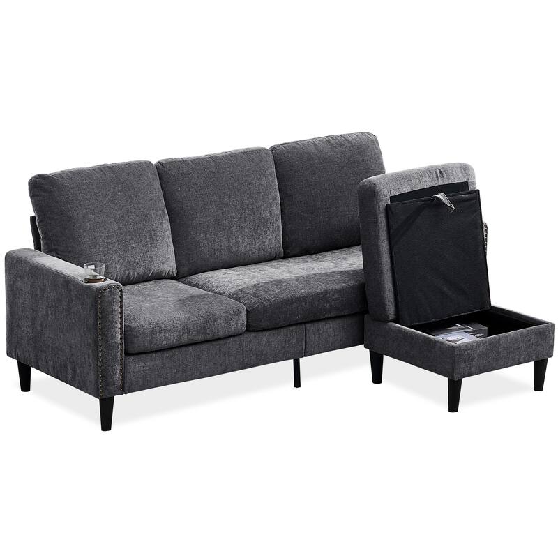 Contemporary Chenille L-Shape Sofa with Storage Chaise for Living Room, Apartment, Office