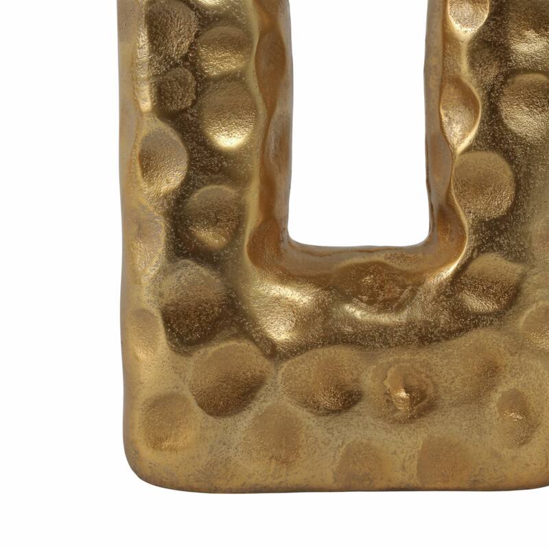 Metal Vase Hammered Texture with Rectangular Cutout Sculptural Design