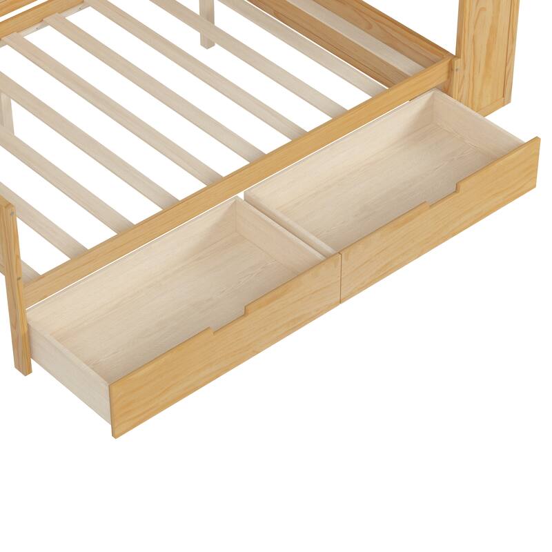 Full Size Wooden Daybed Platform Bed with Recessed Desk Storage Shelves and 2 Drawers Under Bed for Compact Spaces, Bedroom