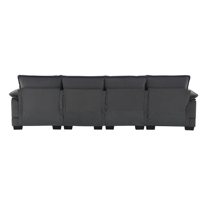 Modular U-shaped Sectional Sofa with 4 Waist Pillows, 6-Seat Upholstered Sofa with Chaise Lounge, Oversized Velvet Cloud Sofa