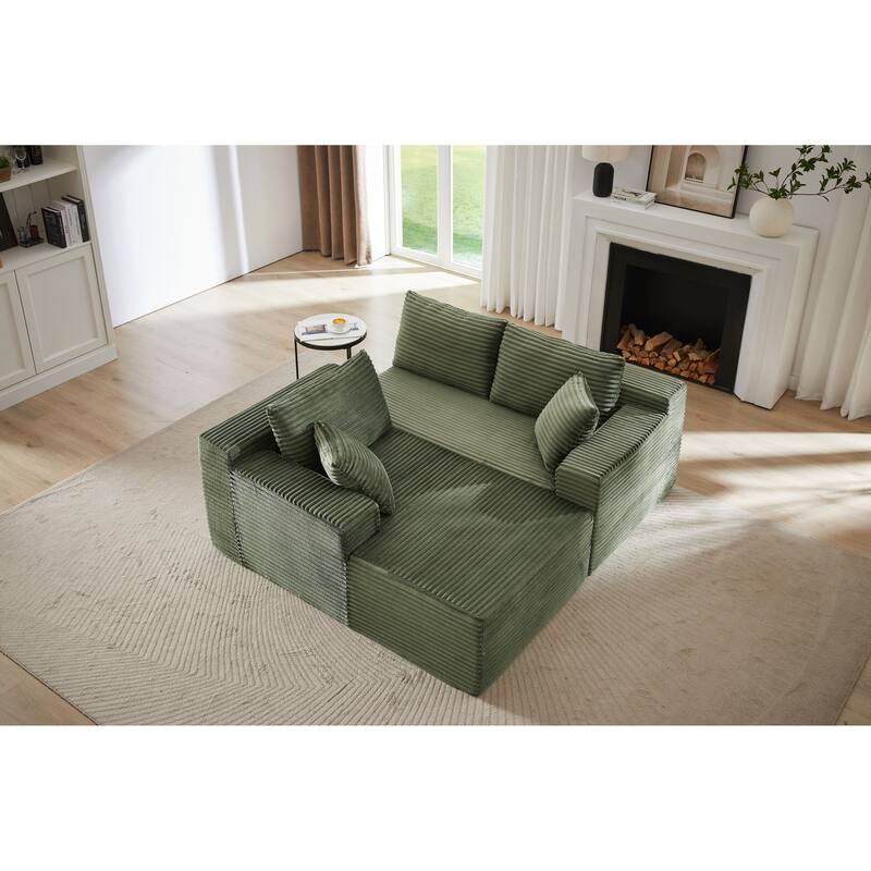 L-Shaped Modular Sectional Sofa with Chaise Lounge, Corduroy Cloud Boneless Couch with Deep Seat, Full-Compression 4 Seat Sofa