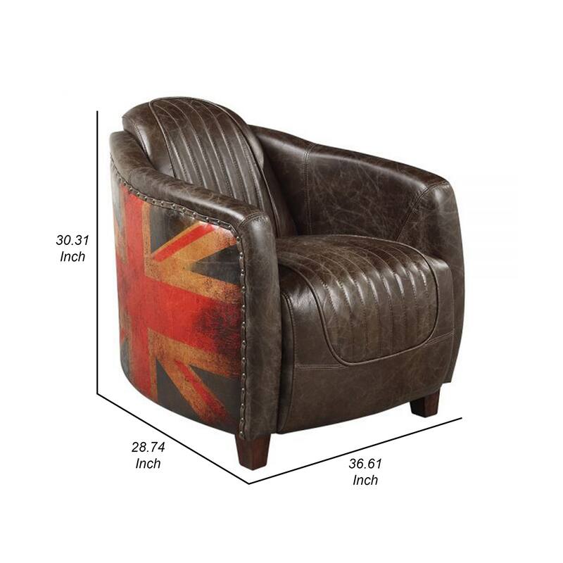 Bran 37 Inch Chair, Leather Upholstery, Cunninghamia Wood, Distressed Brown