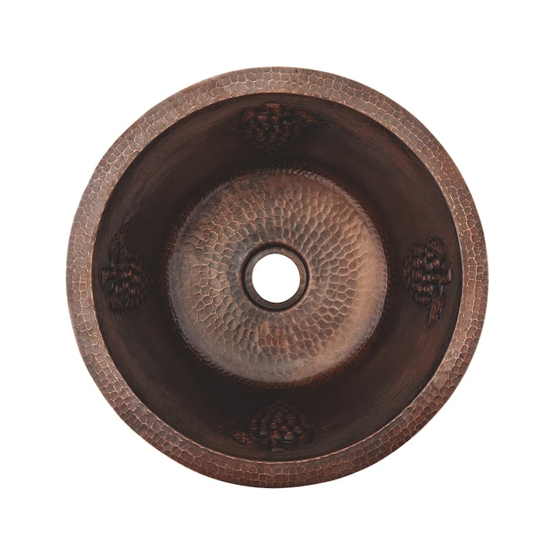 16-in Round Copper Bar Sink w/ Grapes and 2-in Drain Opening (BR16GDB2)
