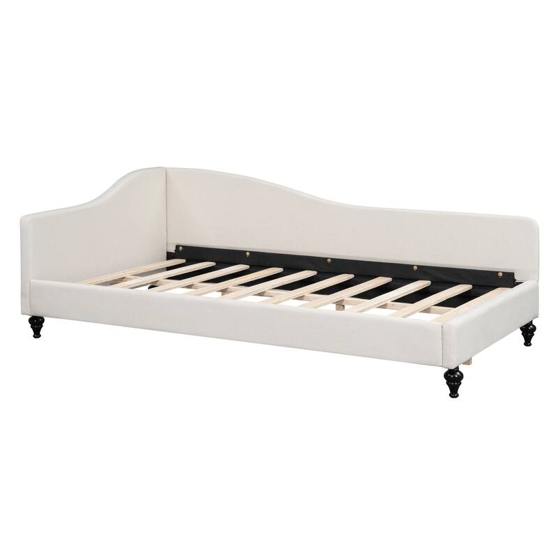 Twin Size L-Shaped Linen Daybed with Solid Wood Legs