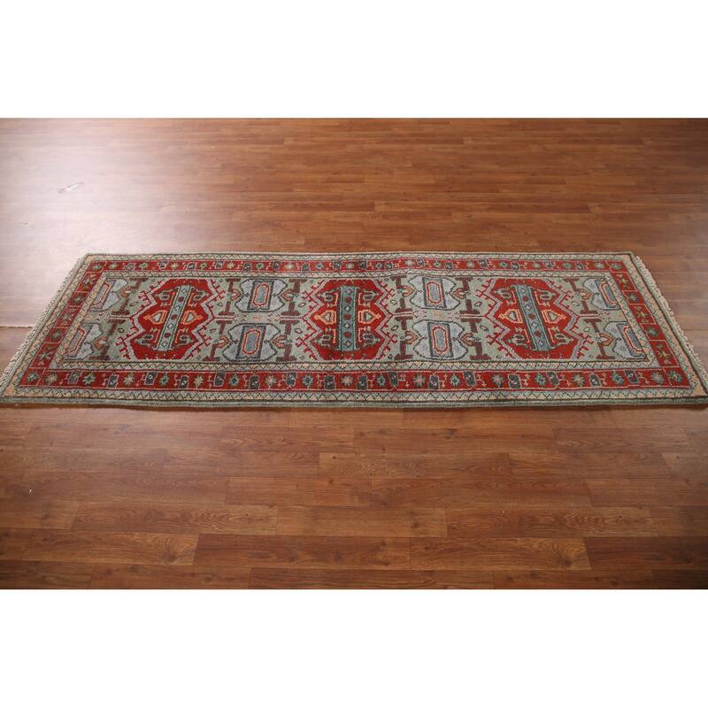 Green Heriz Serapi Indian Runner Rug Handmade Wool Carpet - 2'7"x 7'7"