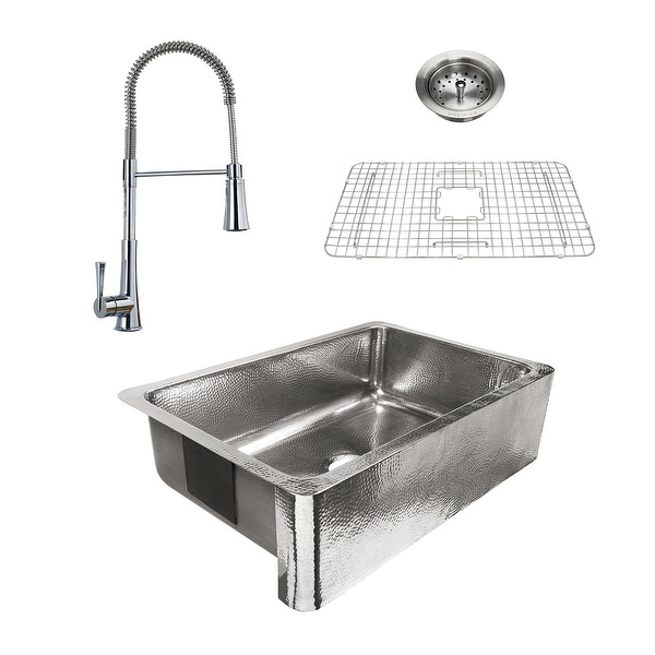 Percy Apron-Front Polished Stainless Steel 32 in. Single Bowl Kitchen Sink with Pfister Zuri Faucet All-in-One Kit. Opens flyout.