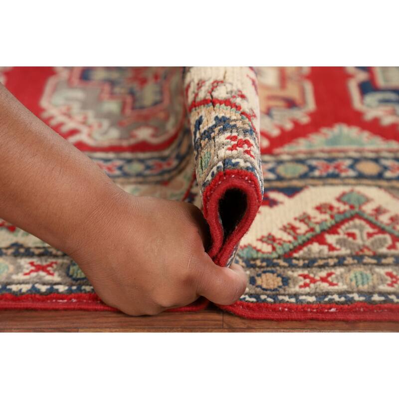 Geometric Kazak Runner Rug Handmade Wool Carpet - 2'7" x 10'7"
