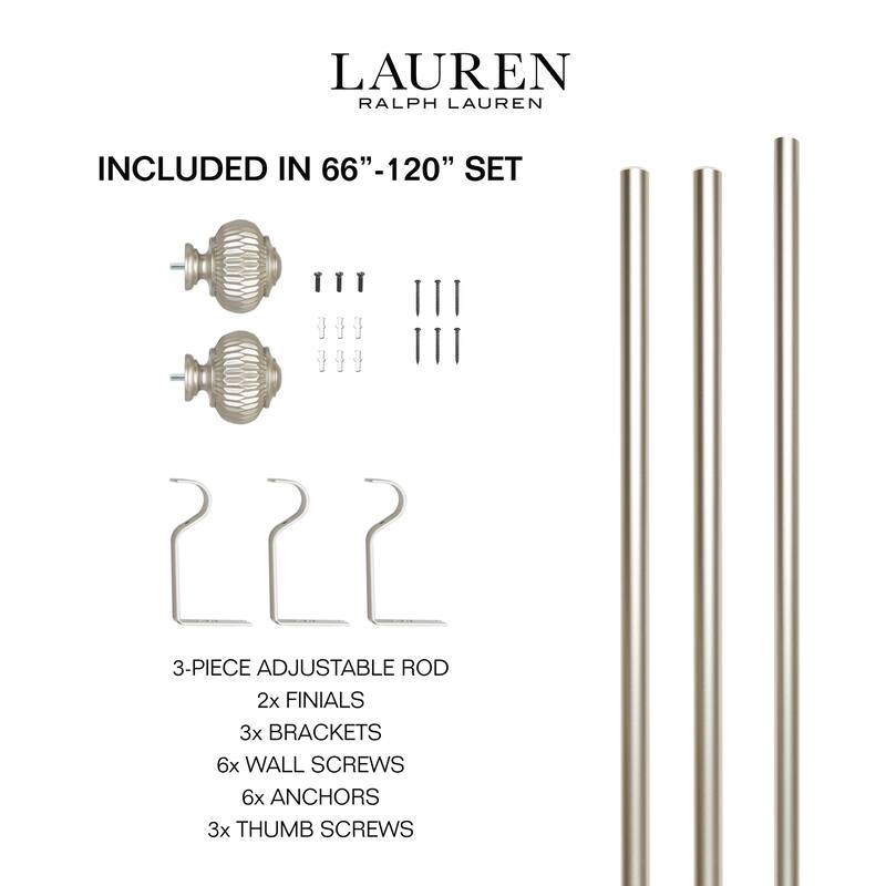 Lauren Ralph Lauren Cayson 1" Adjustable Window Curtain Rod and Finial Set