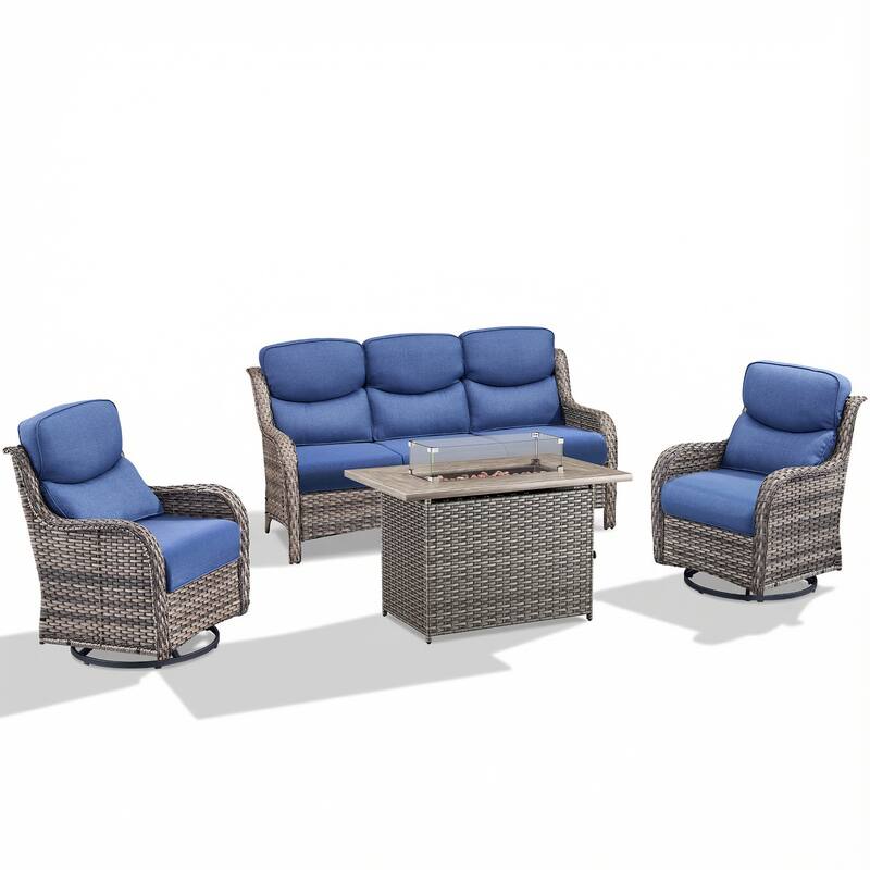 Pocassy Outdoor Fire Pit with Sofa Swivel Chairs Conversation Set