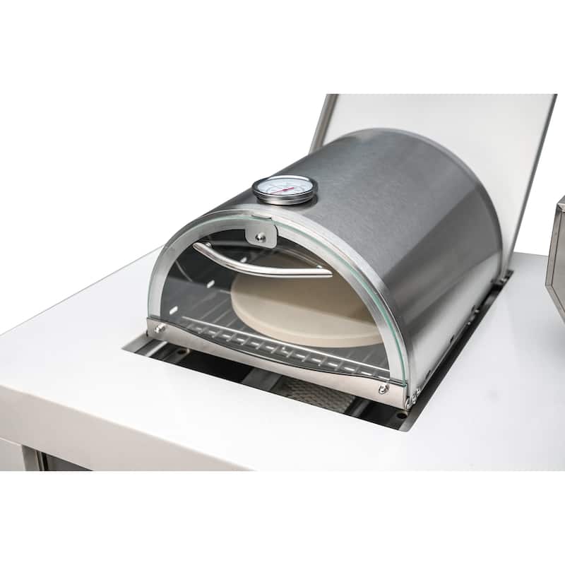 Mont Alpi MASBP Universal Stainless Steel Compact Side Burner Pizza Oven with Built-in Thermometer, Glass Door and Pizza Stone - Natural Gas/Propane Gas - Silver