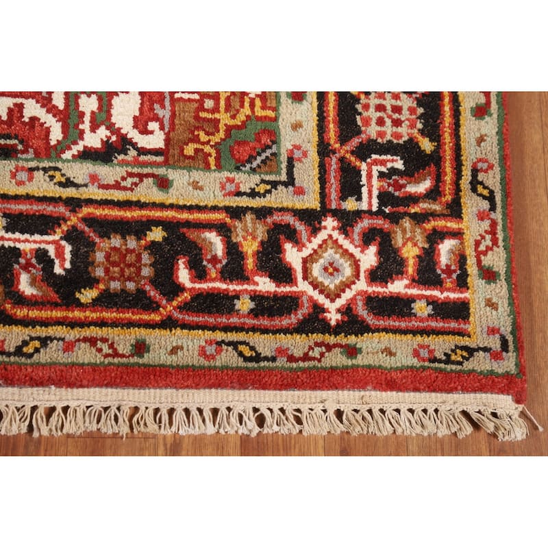 Orange Geometric Heriz Serapi Indian Rug Hand-Knotted Wool Carpet - 4'1" x 5'11"