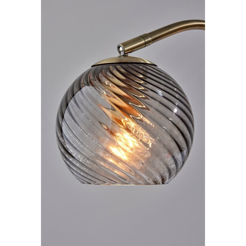Antiqued Brass Metal Desk Lamp with Light Grey Globe Glass Shade and Socket Switch - 13” x 7.5” x 18.5” (D x W x H)