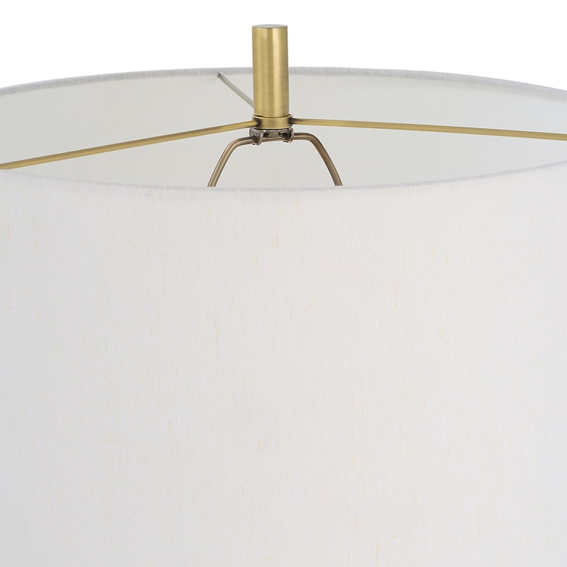 Marble Floor Lamp with Round Drum Shade - 65" - Antique Brass Finish