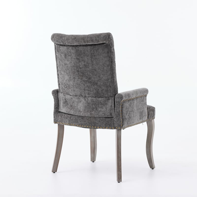 Upholstered Chenille Fabric Accent Dining Chair, Curved Solid Wood Legs, Elegant Tufted Club Dining Room Kitchen Room Arm