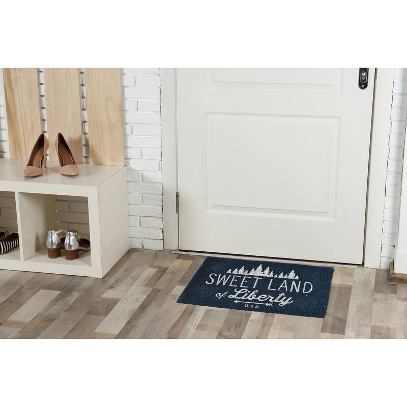 18" x 30" Sweet Land Of Liberty U.S.A. Rectangle Indoor and Outdoor Coir Door Welcome Mat 4th of July Patriotic Blue Background