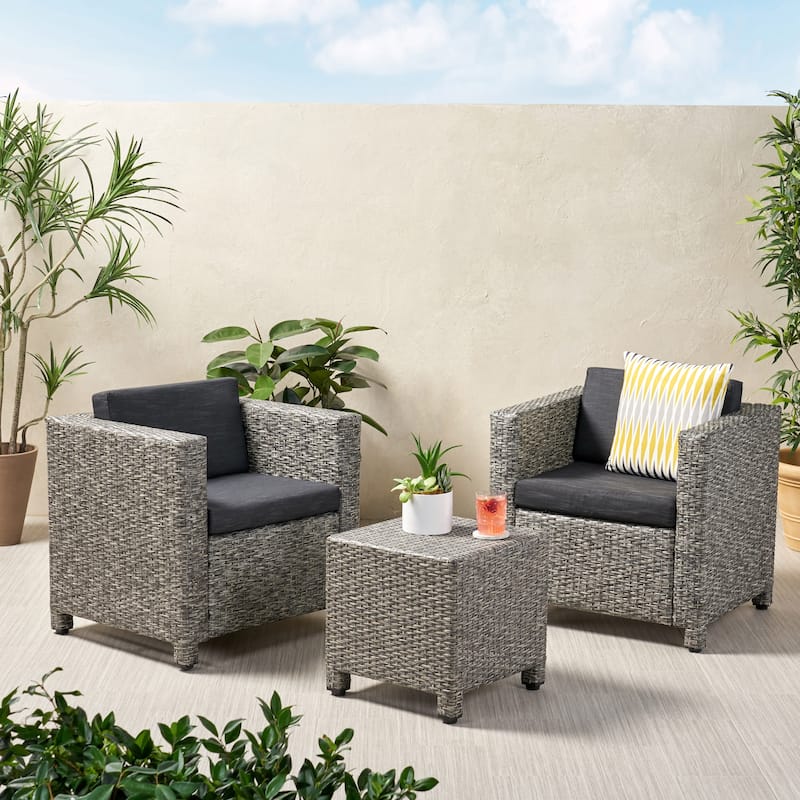Puerta Outdoor 3-piece Wicker Seating Set with Cushions by Christopher Knight Home