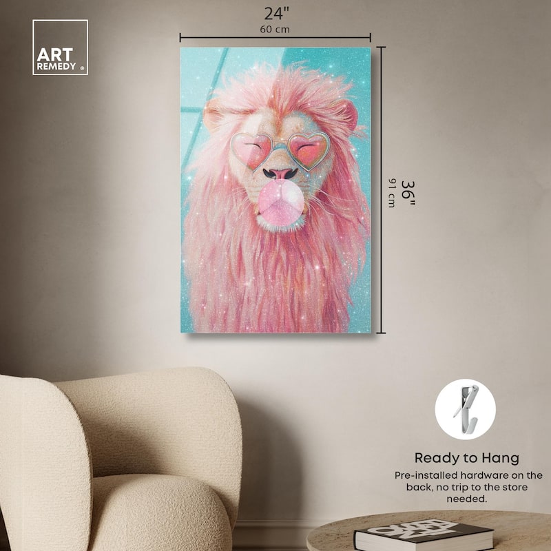 Pastel Lion Bubblegum Acrylic by Art Remedy, Ready to Hang