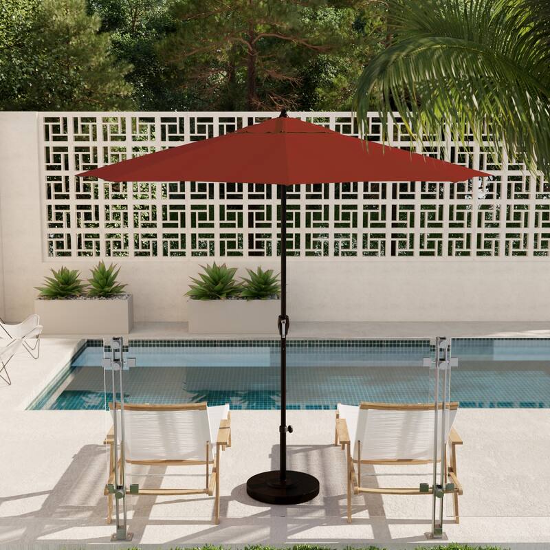California Umbrella 9' Rd. Crank Lift Auto Tilt 8 Rib Aluminum Patio Umbrella, Bronze Finish, Sunbrella Spectrum Cilantro Fabric - Henna