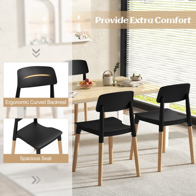 Set of 4 Sleek and Comfortable Dining Chairs with Ergonomic Design and Solid Beech Wood Legs - 19.5"L x 17"W x 30"H