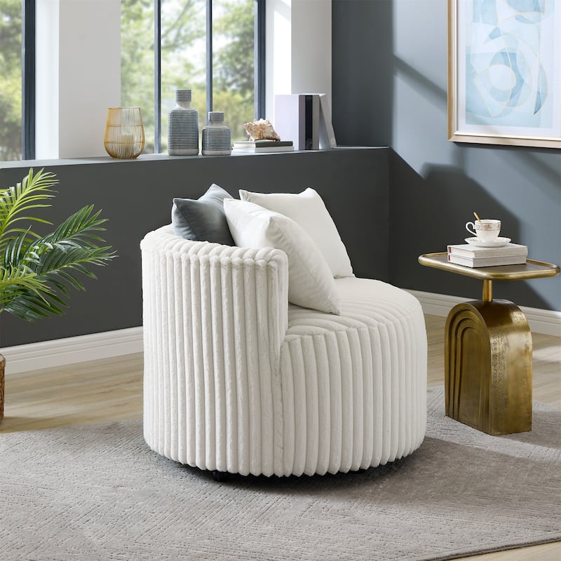 Plush Wide Wale Corduroy Upholstered Barrel Accent Chair