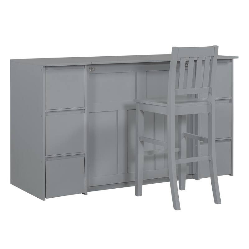 Twin Size Modern Murphy Bed with Drawers, Cabinets, and USB Ports