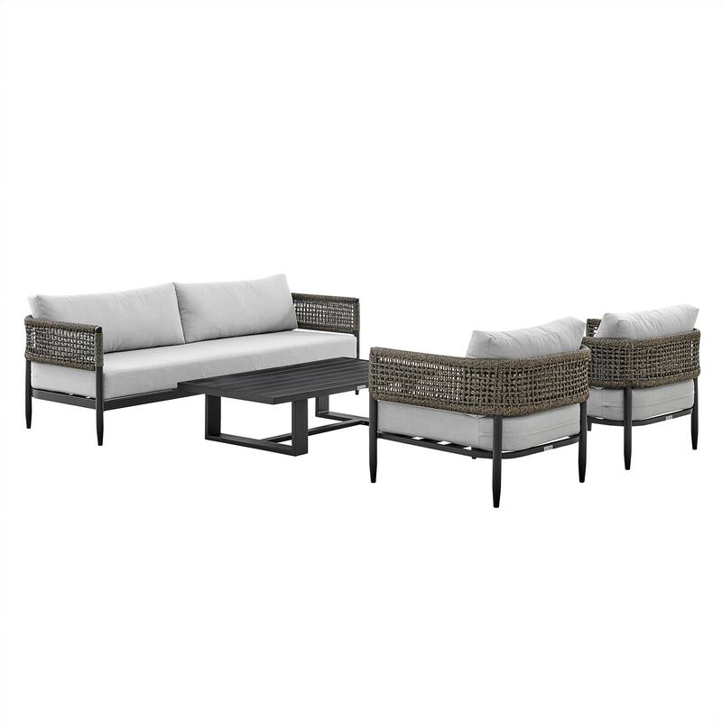 Alegria 4 Piece Outdoor Black Aluminum & Grey Cushion Seating Set