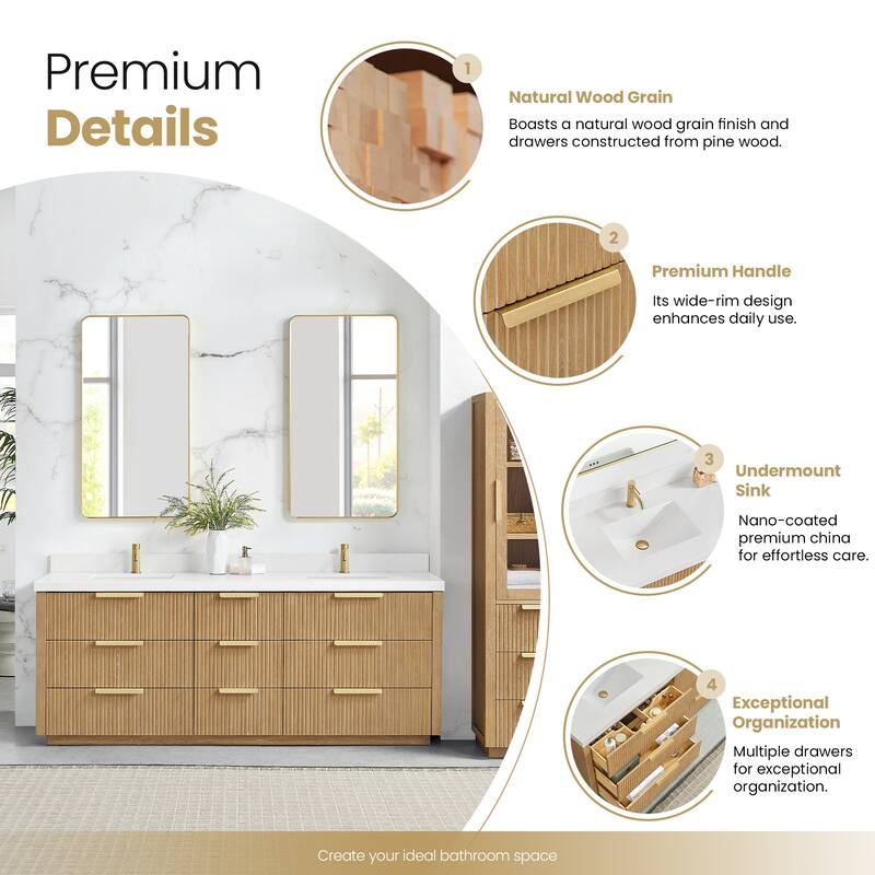 Santarem Double Vanity with Pure White Quartz Stone Top without Mirror