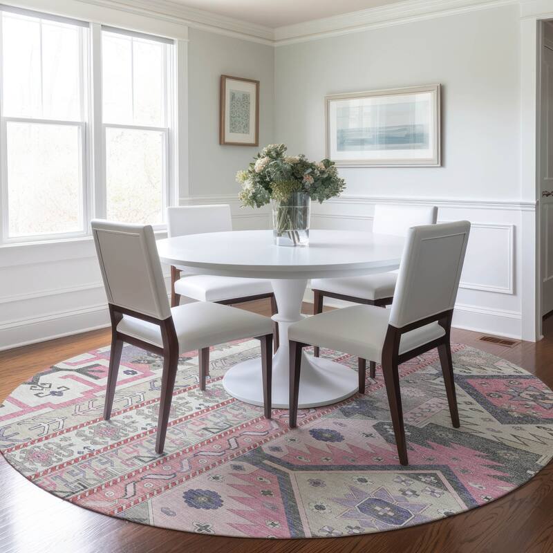Machine Washable Indoor/ Outdoor Boho Tribal Chantille Rug
