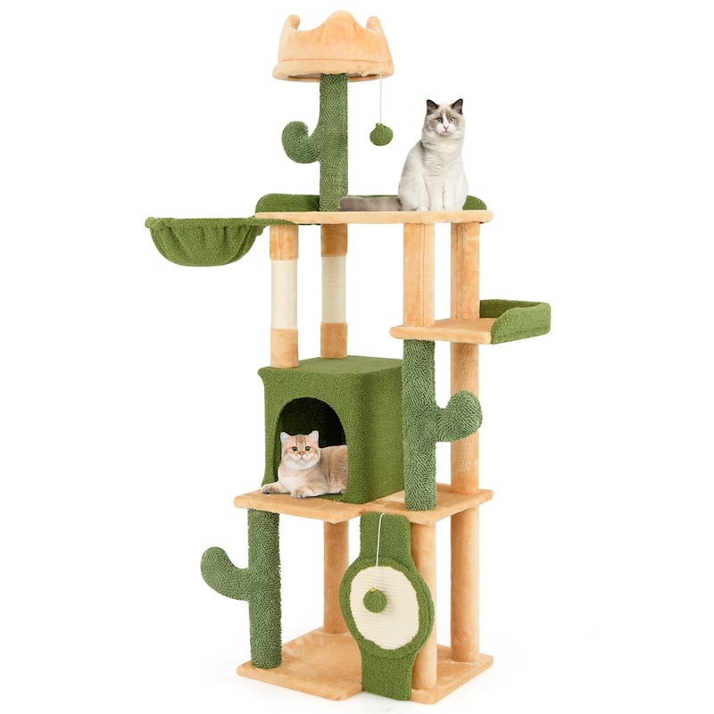 63 Inch Cactus Cat Tree with Sisal Scratching Posts and Board for Indoor Cats - 12" x 12" x 12"