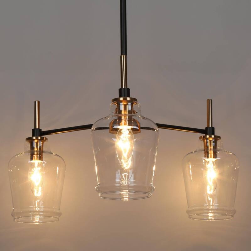 Modern Farmhouse 3/5-Light Black Gold Chandelier Clear Glass Kitchen Island Pendant Lighting for Dinning Room