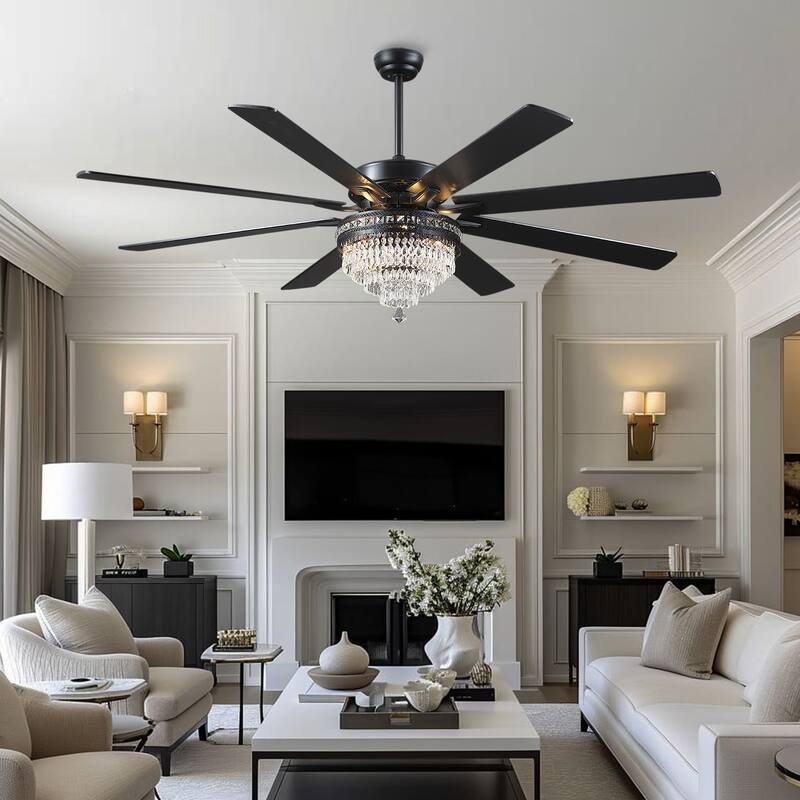 Kviflon 72" Modern Ceiling Fan Chandelier with Lights and Remote for Living Room, Patio, Retro/Farmhouse Lighting - 72 Inches