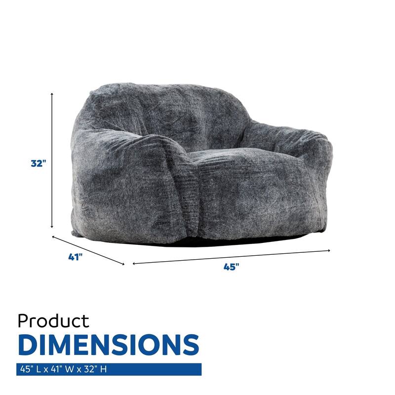 Faux Fur Deep Seat Bean Bag Chair, Memory Foam Filled Lounger Sofa Chair, Adults Bean Bag Sofa with Curved Armrest